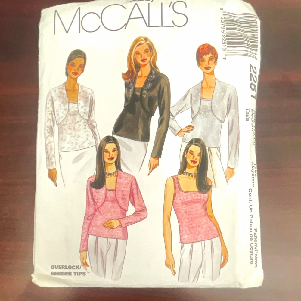 McCall's 2251 VTG 1990s Sewing Pattern Misses Shrug & Top Sz 12-14 CUT
